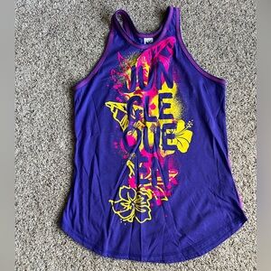 Zumba Fitness Purple Tank with Neon Pink & Yellow Graphic